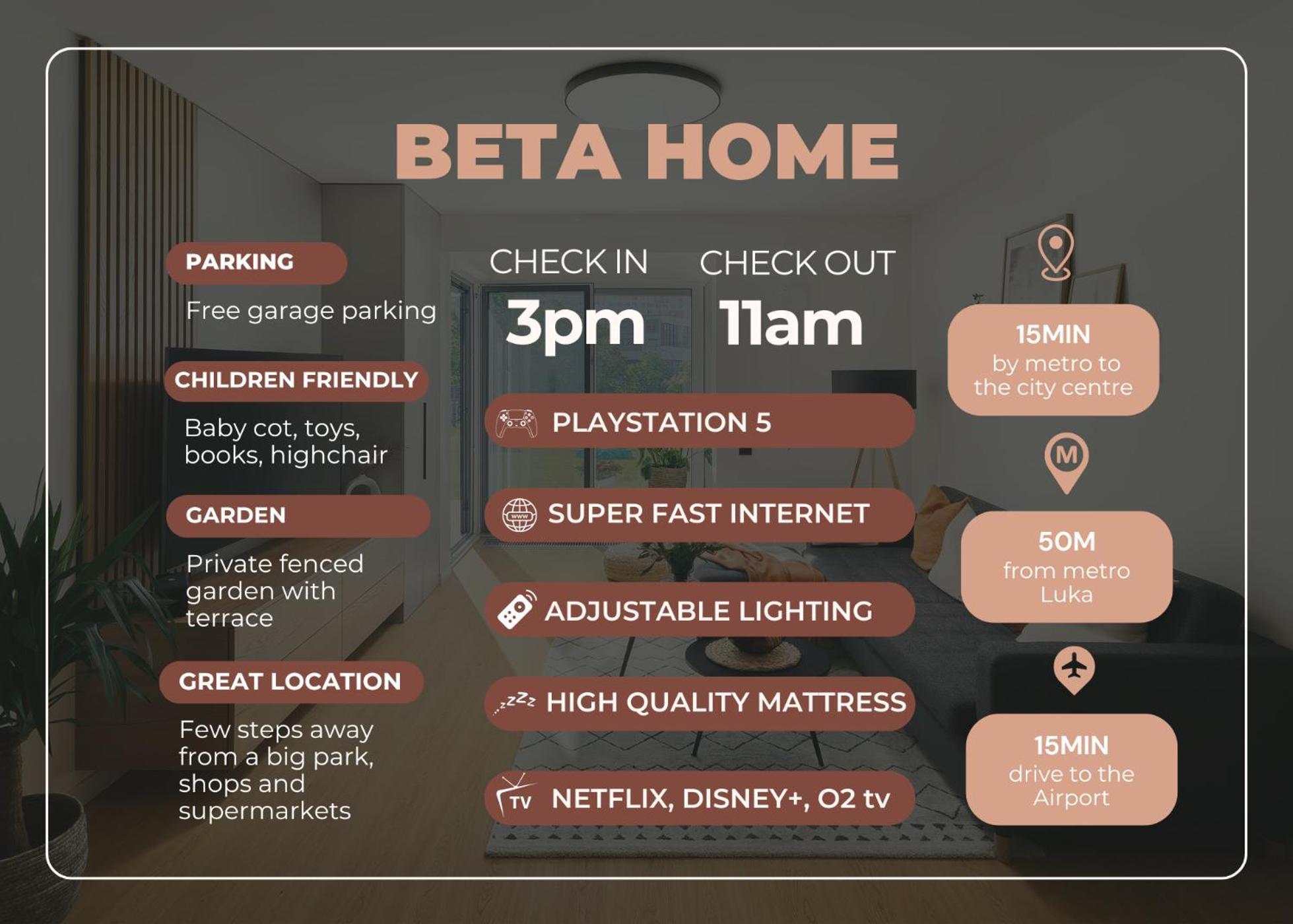 Beta Home - Free Garage, Air Condition, Garden, At Metro, 2Nd Parking On Request Apartament *
